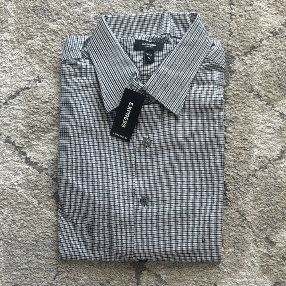 Express Men's Gray Checkered Button Down Shirt